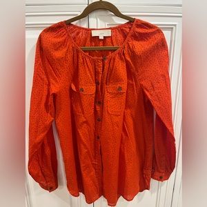 LOFT red polka dot blouse